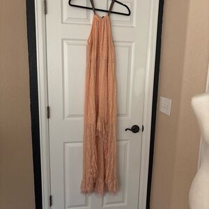 A'Reve Peach Lace Halter Maxi Dress
